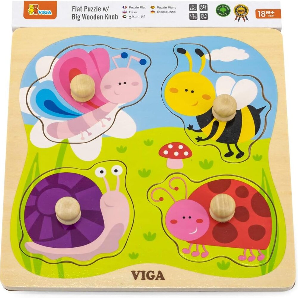 New Sealed VIGA Flat Puzzle w/Big Wooden Knob Puzzle- Insect